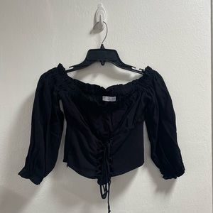 Flynn Sky lace up detail off the shoulder top